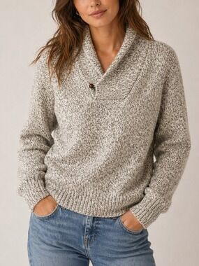 Vintage L.L. Bean Wool Blend Shawl Collar Fisherman Sweater USA size medium